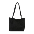 Grande borsa tote nera minimalista con ricamo a farfalla e manici intrecciati con nappa - Nero