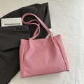 Pink striped canvas tote bag with long shoulder straps for casual summer fashion - Pink