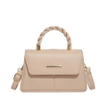 Minimalistische beige PU-lederen schoudertas met gedraaid handvat en gouden details - Khaki
