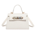 Mini white woven texture Kelly style handbag with golden twist lock and shoulder strap - White