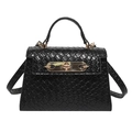 Mini black woven embossed handbag with pale gold hardware and top handle for women - Black