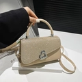 Borsa beige alla moda con patta in strass scintillanti e chiusura a forma di cuore - Oro