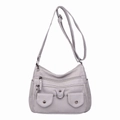 Light gray multi-pocket crossbody bag in soft washed leather with adjustable shoulder strap - Gray