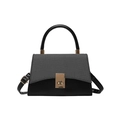 Graue und schwarze Kontrast-Handtasche mit goldenem Schloss und Schultergurt - Schwarz