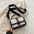 Borsa a tracolla alla moda bianca e nera con stampa di ciliegie rosse e fibbia oro - Nero senza ciondoli