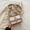Borsa a tracolla bianca alla moda con stampa ciliegia rossa e tracolla larga - Cachi (Senza Ciondolo)
