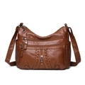 Vintage brown soft leather crossbody bag with multiple functional zipper pockets - Brown
