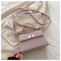 Pink tweed crossbody Kelly bag with gold twist lock and top handle for women - Pink