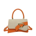 Orange and beige crossbody bag with glitter panels and golden geometric buckle clasp - Orange