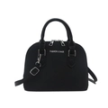 Minimalist black shell-shaped tote bag with twin handles and adjustable shoulder strap - Black