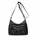 Pratica borsa a tracolla in morbida ecopelle nera con tasche multiple con cerniera - Nero