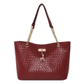 Borsa a spalla bordeaux intrecciata da donna con ciondolo a cervo dorato e catena - Stile Tote Intrecciato (00-25008) / Rosso
