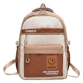 Retro multi-color patchwork canvas backpack with large capacity and durable nylon straps - Khaki