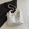 Sac cabas jacquard gris argenté avec motifs géométriques et foulard décoratif - Blanc