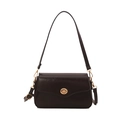 Glossy leather square shoulder bag with gold twist-lock and minimalist retro design - Dark Brown
