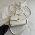 Minimalist white leather square shoulder bag with a gold rotary clasp for modern women - White