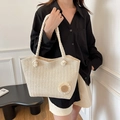 Sac fourre-tout tissé blanc crème avec poignées en corde de coton et fleur de tournesol - Blanc Cassé