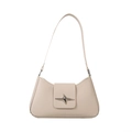 Bolso de hombro beige con estrella plateada y correa delgada en acabado crema - Blanco