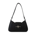 Bolso de hombro de cuero negro con hebilla de estrella plateada y diseño minimalista - Negro