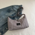 Light purple minimalist nylon crescent shoulder bag with adjustable strap and brand label - Gray