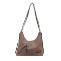 Brown and beige herringbone tote bag with diagonal zipper pocket and slim shoulder strap - Khaki
