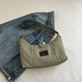 Minimalist large-capacity sage green nylon crescent tote bag with adjustable strap - Green