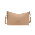Bolso cubo minimalista marrón claro en cuero liso con cremallera plateada y correa fina - Caqui