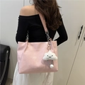 Pink geometric patchwork tote bag with chain strap and cute cloud charm accessory - Pink With Pendant