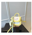 Detail of yellow cherry-print mini bag with banana plush charm and adjustable strap - Yellow with Pendant