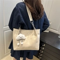 Chic cream-white faux leather tote bag with stitch detailing and cloud charm - Beige With Charm
