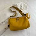 Mustard yellow canvas crossbody bag with adjustable strap and small round pouch - Yellow