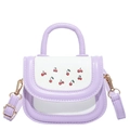 Mini bicolor shoulder bag in light purple and white with sweet cherry embroidery - No Pendant / Purple