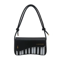 Bolso de hombro cuadrado de piano con diseño de teclado y bordado de notas musicales - Negro