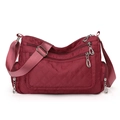 Wine red diamond-quilted nylon crossbody bag with multi-zipper pockets and wide strap - Burgundy