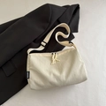 Grande borsa a tracolla crema in nylon leggero con tiranti della cerniera annodati - Bianco