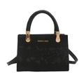 Elegante borsa a tracolla nera con texture serpente, manico intrecciato e dettagli dorati - Nero