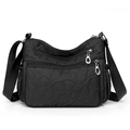 Bolso de hombro grande de nailon acolchado negro con múltiples bolsillos y correa ajustable - Negro