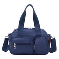 Borsa a mano in nylon blu scuro capiente con tasche multiple e tracolla regolabile - Blu