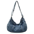 Borsa hobo minimalista in denim capiente con finitura vintage e design a mezzaluna - MM-3090 / Blu