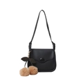 Borsa a tracolla nera minimalista in pelle opaca con ciondolo a ciliegia in peluche - Nero
