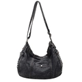 Borsa hobo in denim nero lavato con bordi sfrangiati e tracolla regolabile - MM-3090 / Nero