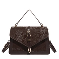 Brown snakeskin embossed crossbody bag with gold metal buckle and top handle - Coffee
