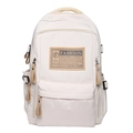 Mochila grande minimalista de nailon blanco crema con parche vintage para estudiantes - Bolso Individual / Blanco