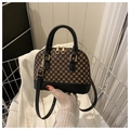 Retro shell-shaped handbag with geometric patterns and black leather contrast trim - Black