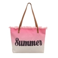 Tragetasche aus Segeltuch mit rosa-weißem Farbverlauf, Summer-Print und Fransen - Rosa