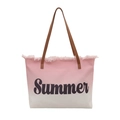 Pink and white gradient canvas tote bag with fringes and black Summer lettering - Light Pink