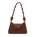 Brown vintage shoulder bag with silver bow ornament and woven leather handle texture - Dark Brown