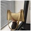 Champagne gold baguette underarm bag with crocodile texture and metal zipper - 24.5*6.5*15.5cm / Stone Pattern Gold