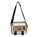 Beige and off-white canvas messenger bag with adjustable shoulder strap and buckle - Khaki