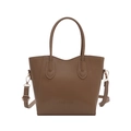 Bolso cubo minimalista de cuero mate marrón cálido con asas y relieve de moda - Caqui